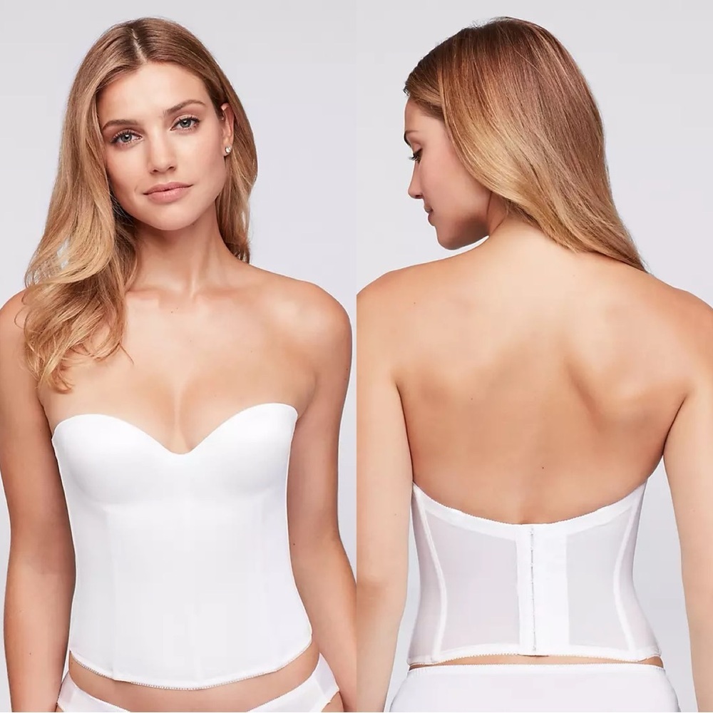 David's Bridal White Long Line Padded Strapless Bra "Corset" Sz 36A